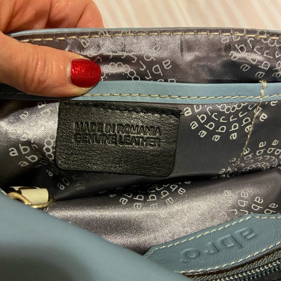 Genuine leather baby blue and cream clutch - Picture 3 of 8